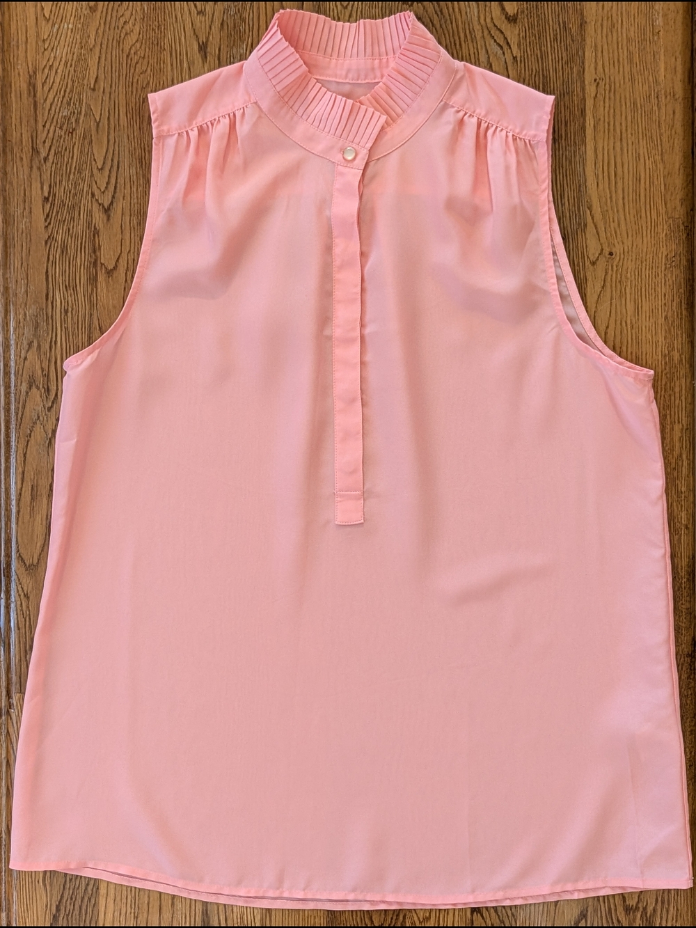 J Crew Peach Pink Ruffled Mock Neck Collar Sleeveless Shirt - Picture 9 of 13